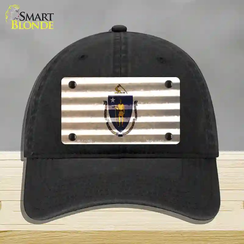 HAT07-MLP-11962 Massachusetts Corrugated Flag Novelty License Plate Hat, Unconstructed Cotton - Black