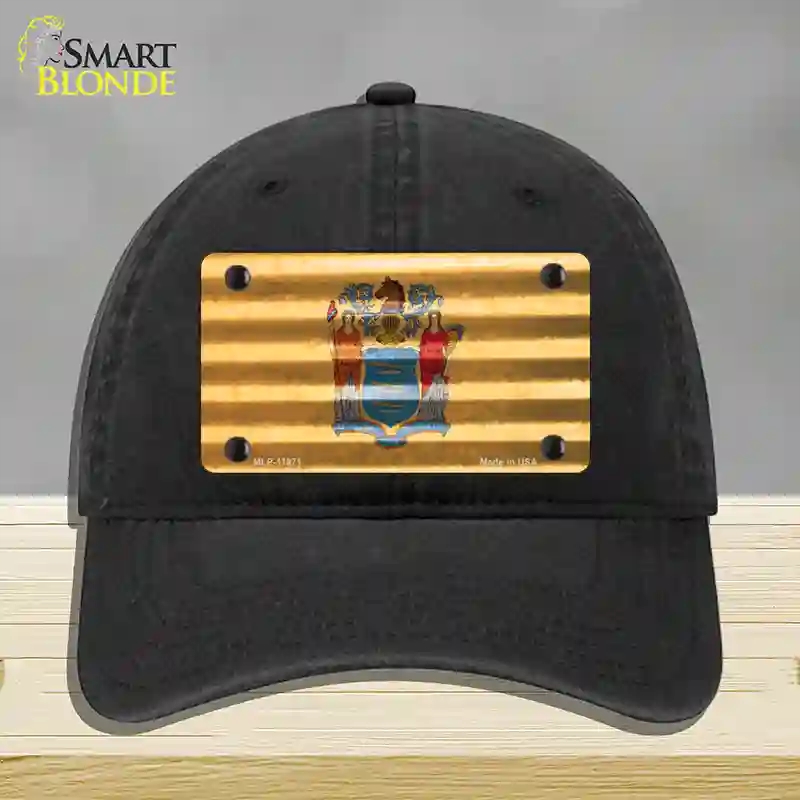 HAT07-MLP-11971   Jersey Corrugated Flag Novelty License Plate Hat, Unconstructed Cotton - Black
