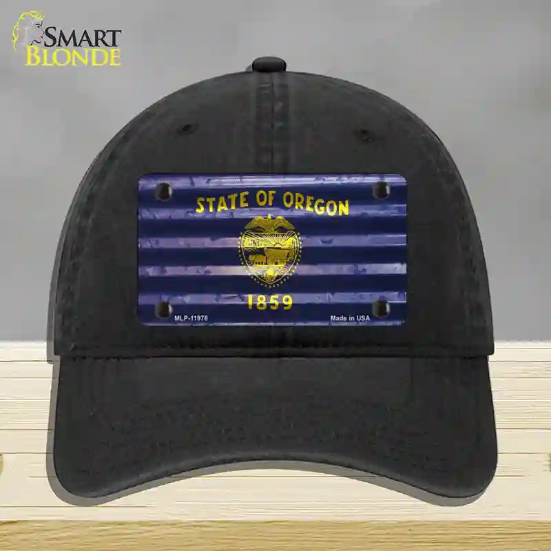 HAT07-MLP-11978 Oregon Corrugated Flag Novelty License Plate Hat, Unconstructed Cotton - Black