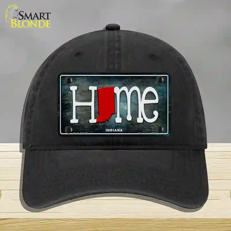 HAT07-MLP-12005 Indiana Home State Outline Novelty License Plate Hat, Unconstructed Cotton - Black