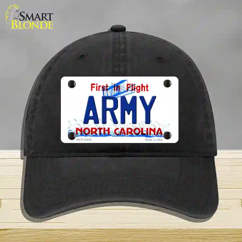 HAT07-MLP-12093 Army North Carolina State Novelty License Plate Hat, Unconstructed Cotton - Black