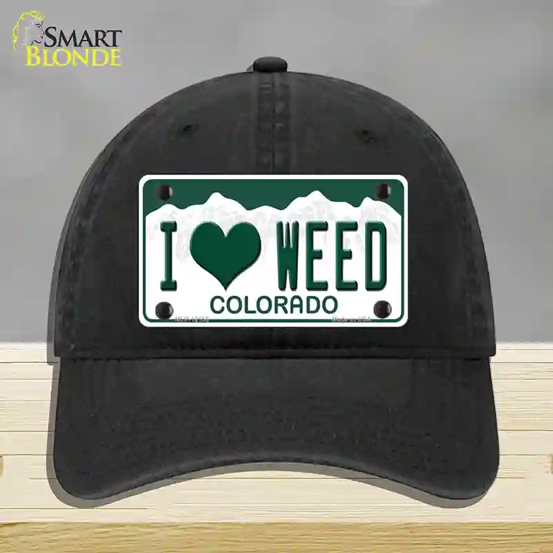 HAT07-MLP-12156 I Love Weed Colorado Novelty License Plate Hat, Unconstructed Cotton - Black