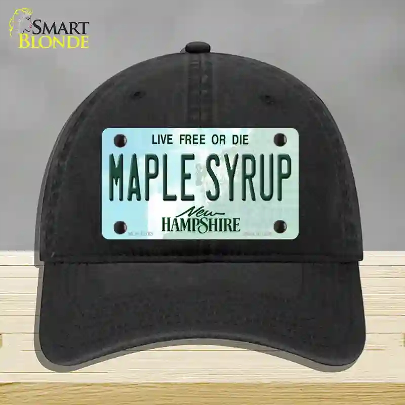 HAT07-MLP-12165 Maple Syrup   Hampshire Novelty License Plate Hat, Unconstructed Cotton - Black