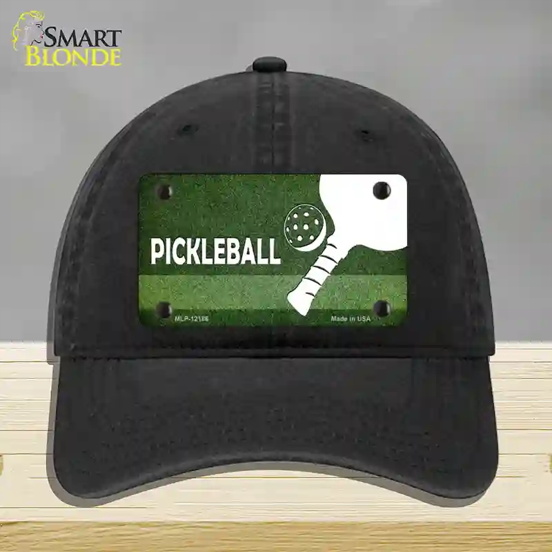 HAT07-MLP-12186 Pickleball Novelty License Plate Hat, Unconstructed Cotton - Black