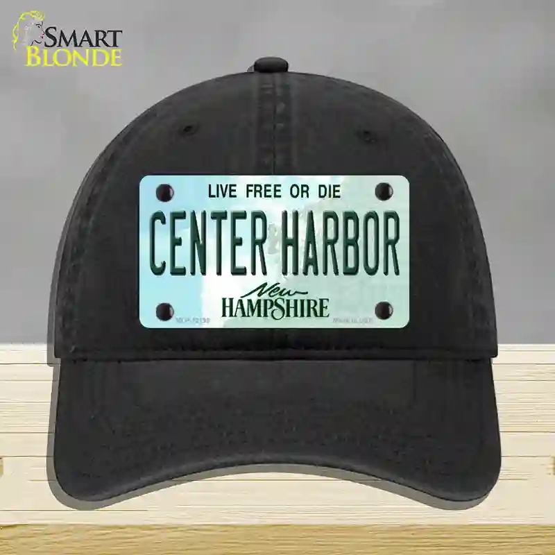 HAT07-MLP-12198 Center Harbor   Hampshire Novelty License Plate Hat, Unconstructed Cotton - Black