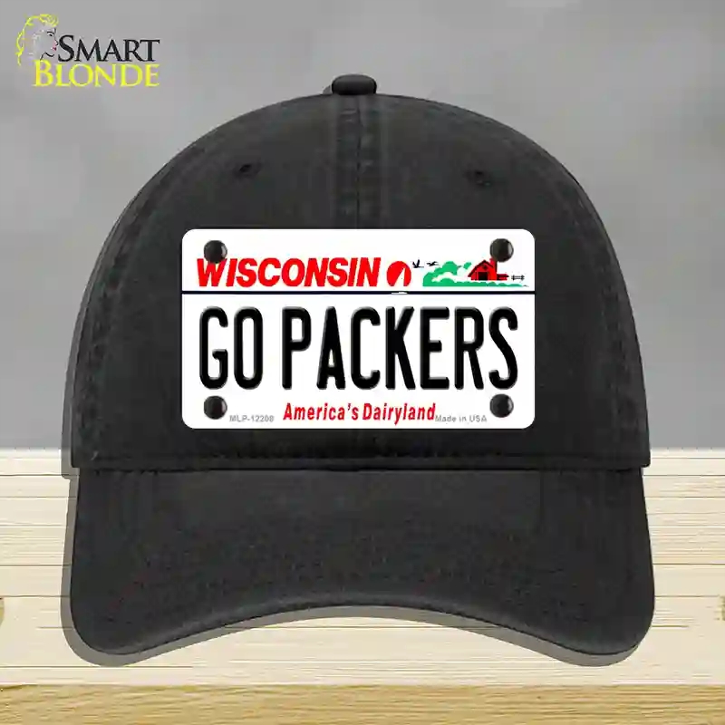 HAT07-MLP-12208 Go Packers Wisconsin Novelty License Plate Hat, Unconstructed Cotton - Black