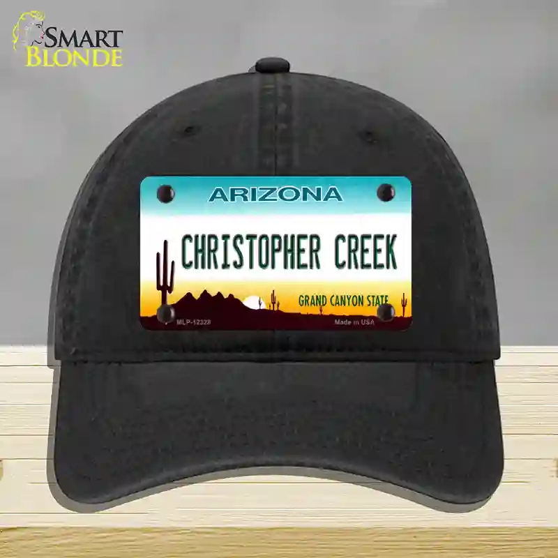 HAT07-MLP-12328 Christopher Creek Arizona Novelty License Plate Hat, Unconstructed Cotton - Black