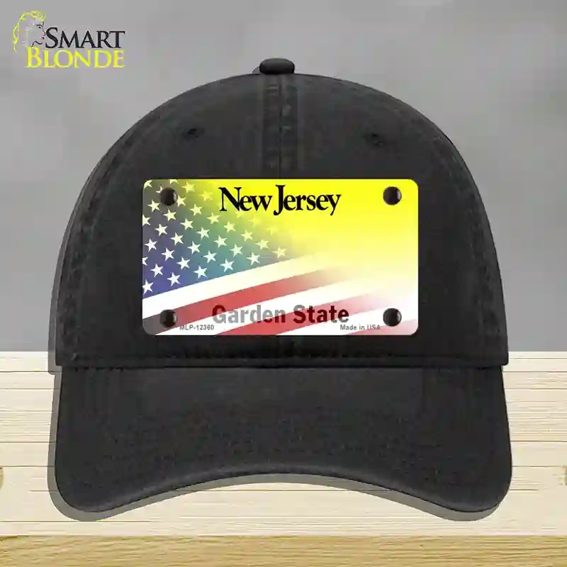 HAT07-MLP-12360   Jersey with American Flag Novelty License Plate Hat, Unconstructed Cotton - Black