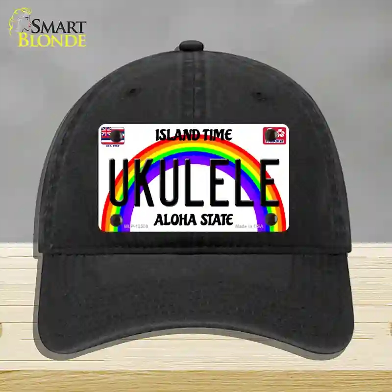 HAT07-MLP-12550 Ukulele Hawaii Novelty License Plate Hat, Unconstructed Cotton - Black