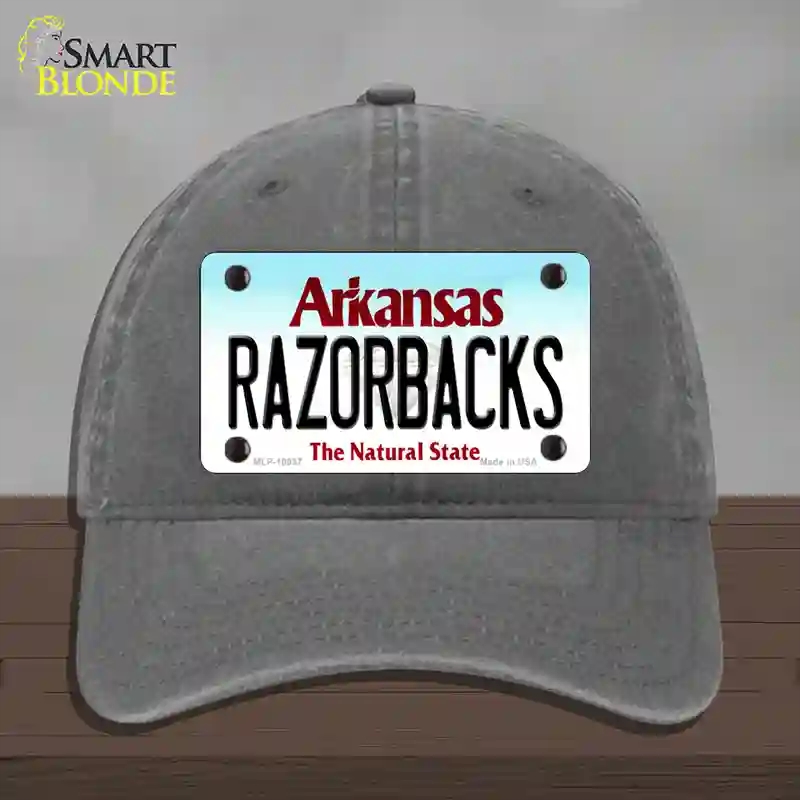 HAT08-MLP-10037 Razorbacks Arkansas Novelty License Plate Hat, Unconstructed Cotton - Charcoal