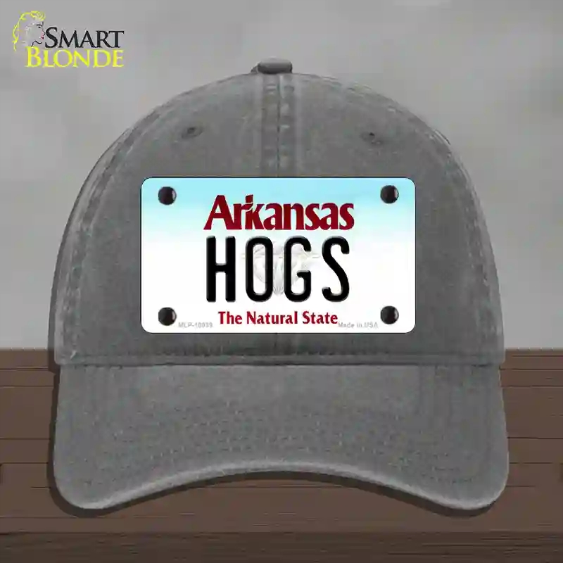 HAT08-MLP-10039 Hogs Arkansas Novelty License Plate Hat, Unconstructed Cotton - Charcoal