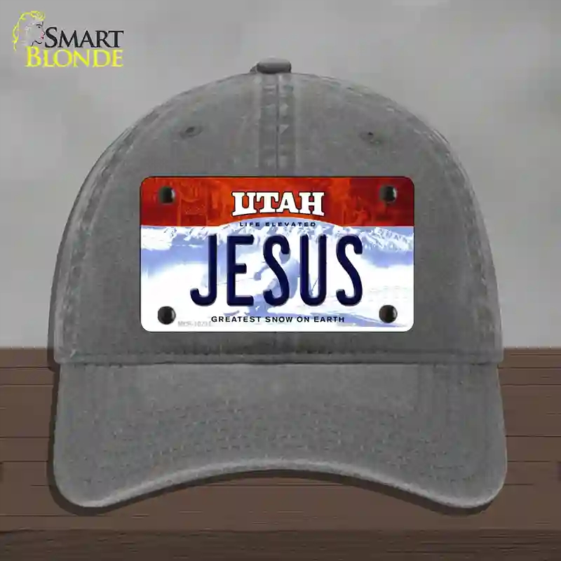 HAT08-MLP-10211 Jesus Utah Novelty License Plate Hat, Unconstructed Cotton - Charcoal