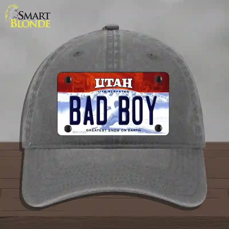 HAT08-MLP-10222 Bad Boy Utah Novelty License Plate Hat, Unconstructed Cotton - Charcoal