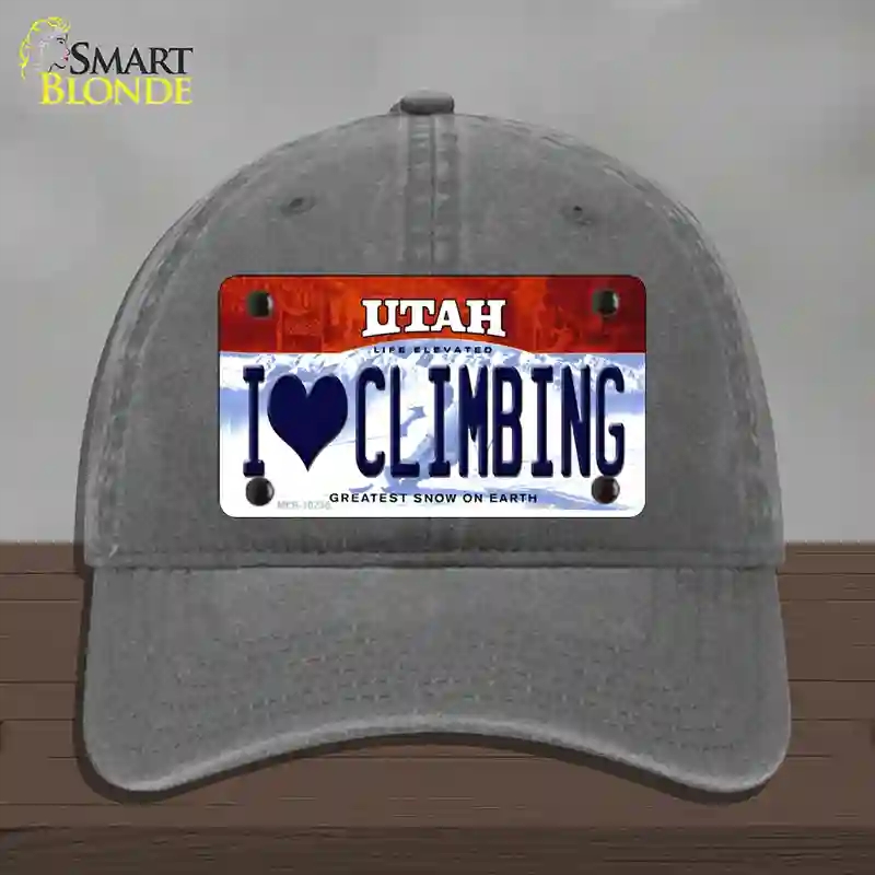 HAT08-MLP-10230 I Love Climbing Utah Novelty License Plate Hat, Unconstructed Cotton - Charcoal