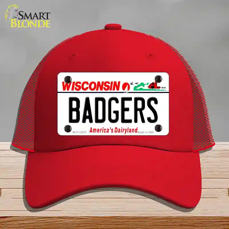 HAT17-MLP-12207 decalrs Wisconsin Novelty License Plate Hat, Mesh - Red