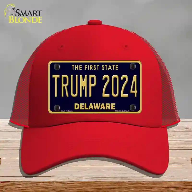HAT17-MLP-12223 Trump 2024 Delaware Novelty License Plate Hat, Mesh - Red