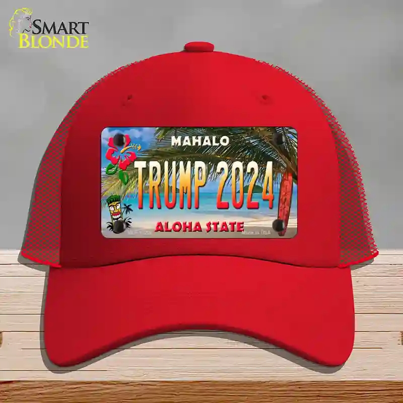 HAT17-MLP-12226 Trump 2024 Hawaii Novelty License Plate Hat, Mesh - Red