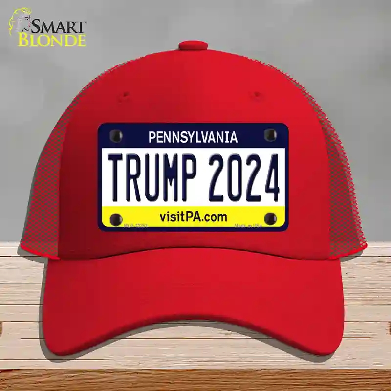 HAT17-MLP-12251 Trump 2024 Pennsylvania Novelty License Plate Hat, Mesh - Red