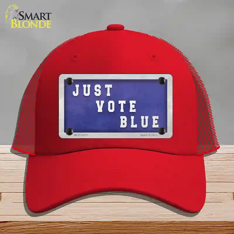 HAT17-MLP-12271 Just Vote Blue Novelty License Plate Hat, Mesh - Red