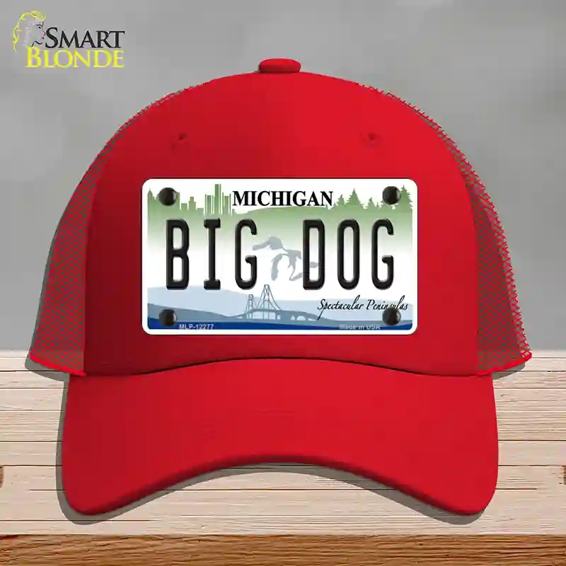 HAT17-MLP-12277 Michigan Big Dog Novelty License Plate Hat, Mesh - Red