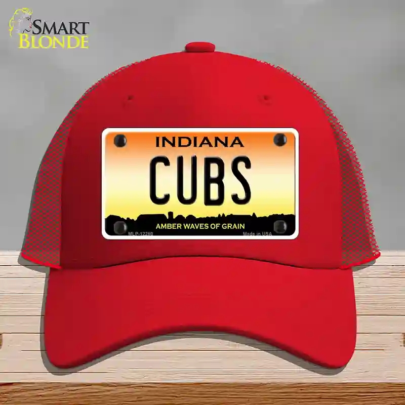HAT17-MLP-12280 Cubs Indiana Novelty License Plate Hat, Mesh - Red