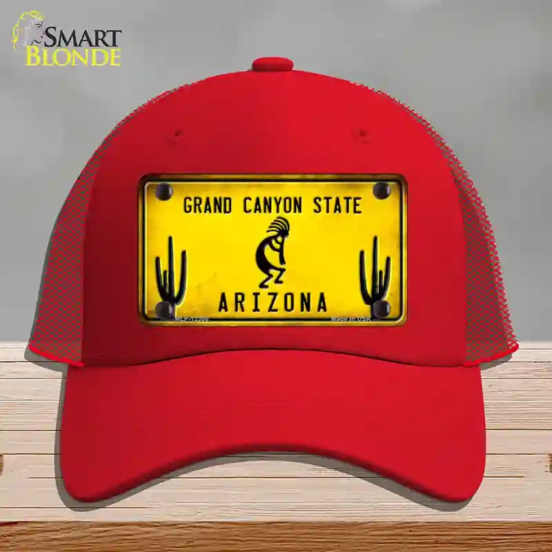 HAT17-MLP-12308 Arizona Kokopelli Yellow Novelty License Plate Hat, Mesh - Red