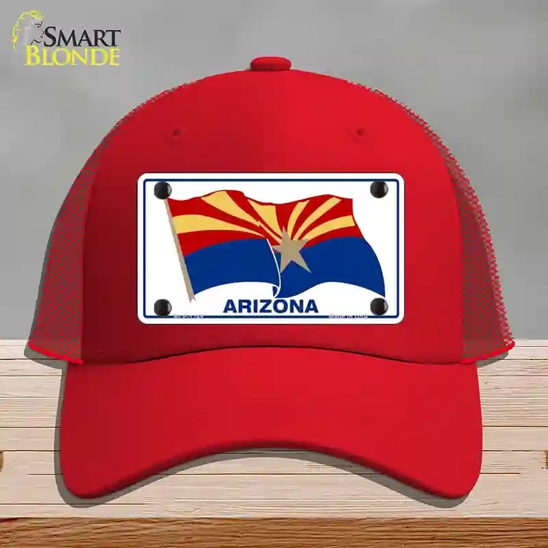 HAT17-MLP-1249 Arizona Waving Flag Novelty License Plate Hat, Mesh - Red