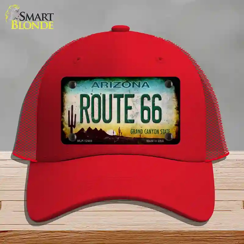 HAT17-MLP-12503 Route 66 Arizona Rusty Novelty License Plate Hat, Mesh - Red