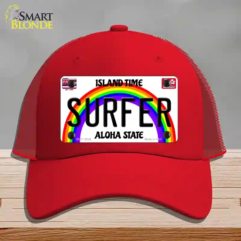 HAT17-MLP-12549 Surfer Hawaii Novelty License Plate Hat, Mesh - Red