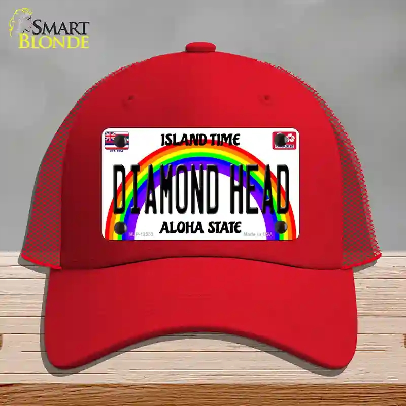 HAT17-MLP-12553 Diamond Head Hawaii Novelty License Plate Hat, Mesh - Red