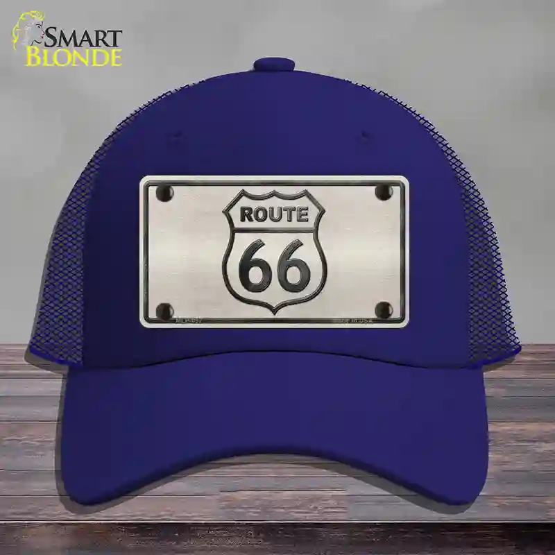 HAT18-MLP-097 Route 66 Shield White Novelty License Plate Hat, Mesh - Royal Blue