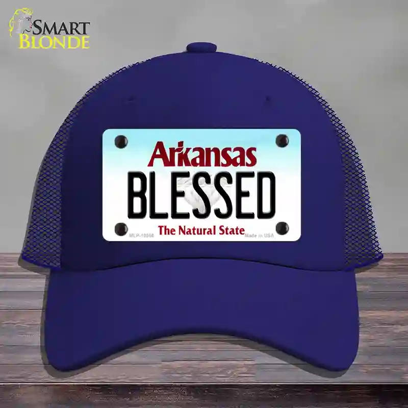 HAT18-MLP-10056 Blessed Arkansas Novelty License Plate Hat, Mesh - Royal Blue