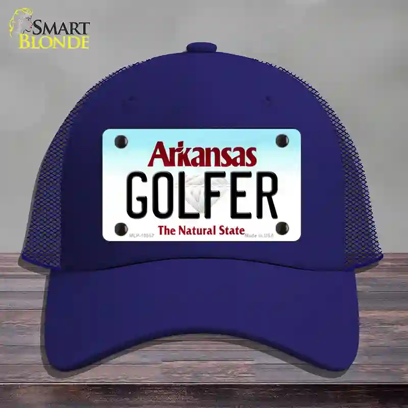 HAT18-MLP-10057 Golfer Arkansas Novelty License Plate Hat, Mesh - Royal Blue