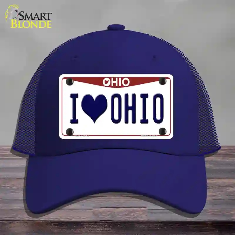 HAT18-MLP-10072 I Love Ohio Novelty License Plate Hat, Mesh - Royal Blue