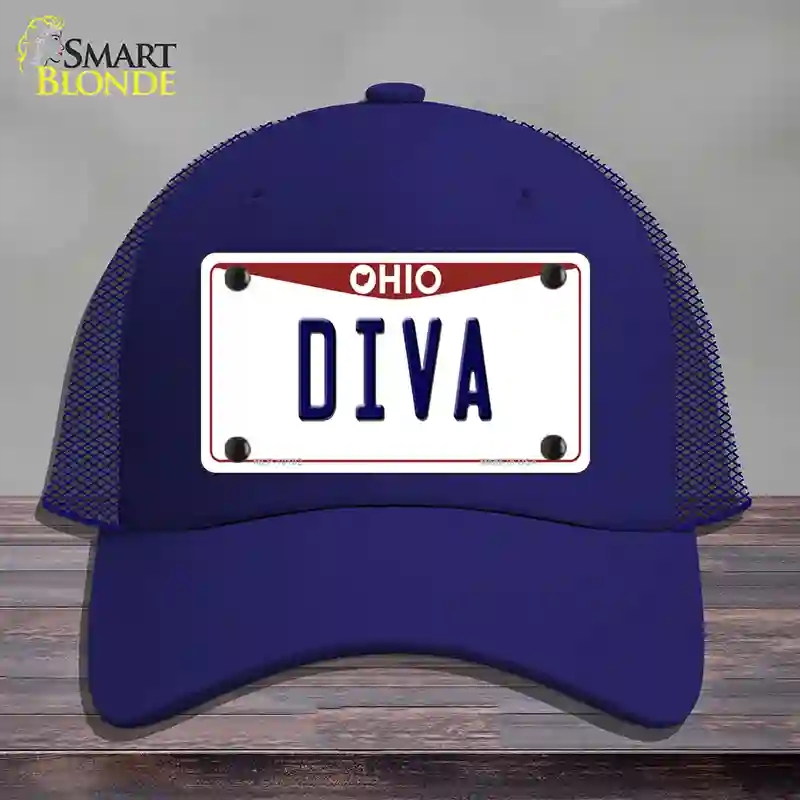 HAT18-MLP-10102 Diva Ohio Novelty License Plate Hat, Mesh - Royal Blue