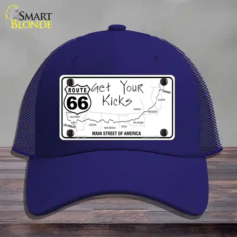 HAT18-MLP-102 US Route 66 Map Novelty License Plate Hat, Mesh - Royal Blue