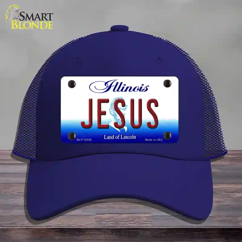 HAT18-MLP-10305 Jesus Illinois Novelty License Plate Hat, Mesh - Royal Blue