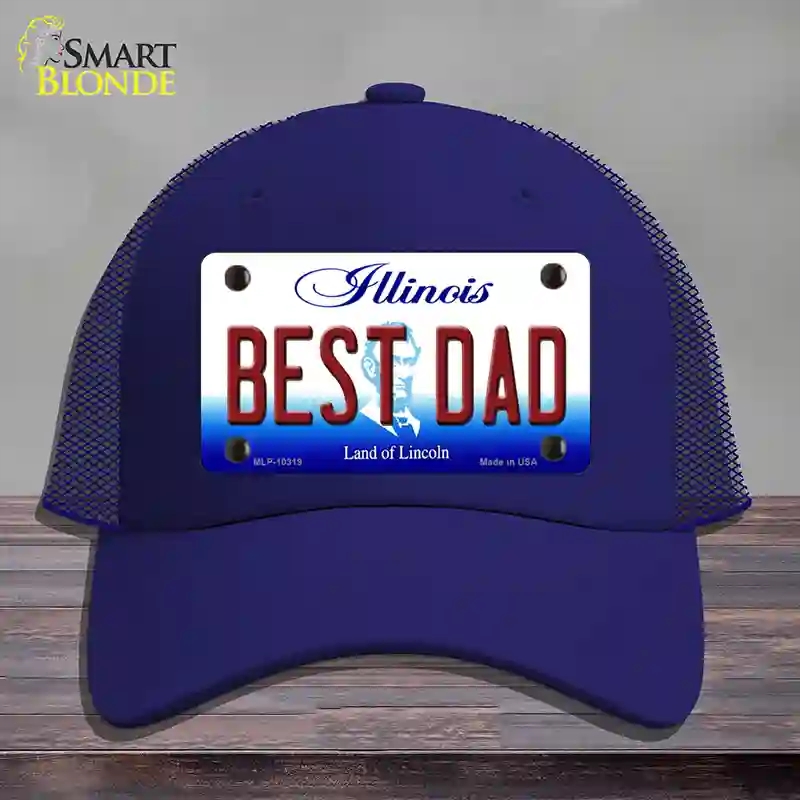 HAT18-MLP-10319 Best Dad Illinois Novelty License Plate Hat, Mesh - Royal Blue
