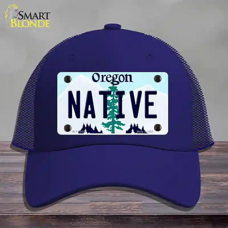HAT18-MLP-10375 Native Oregon Novelty License Plate Hat, Mesh - Royal Blue