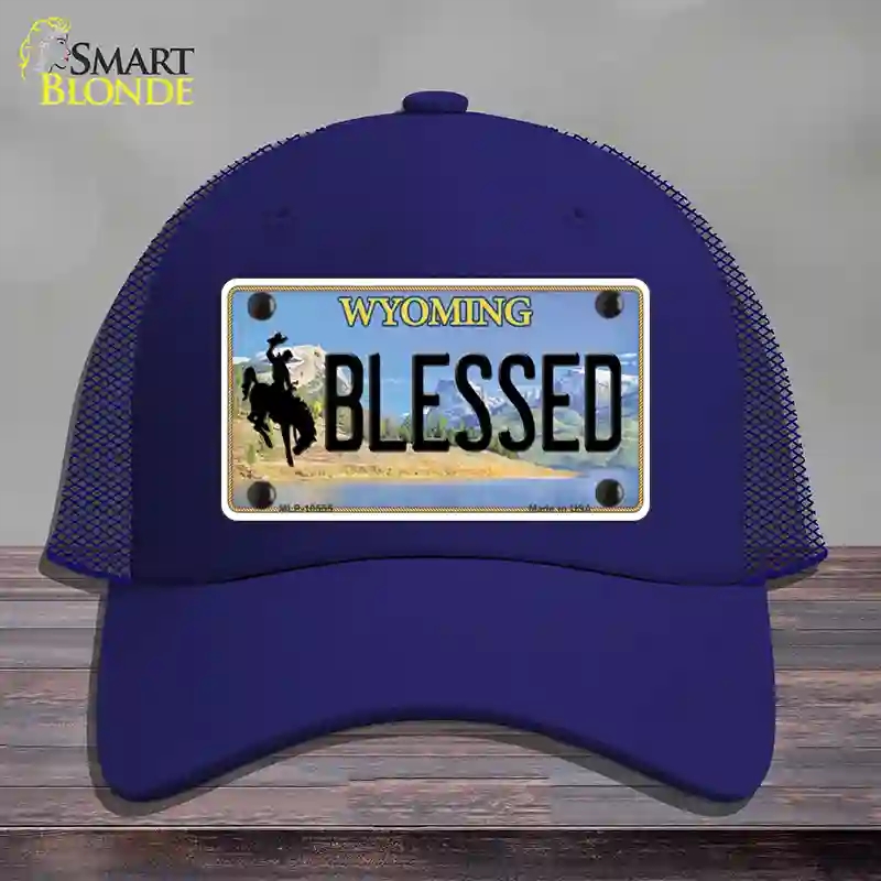 HAT18-MLP-10555 Blessed Wyoming Novelty License Plate Hat, Mesh - Royal Blue