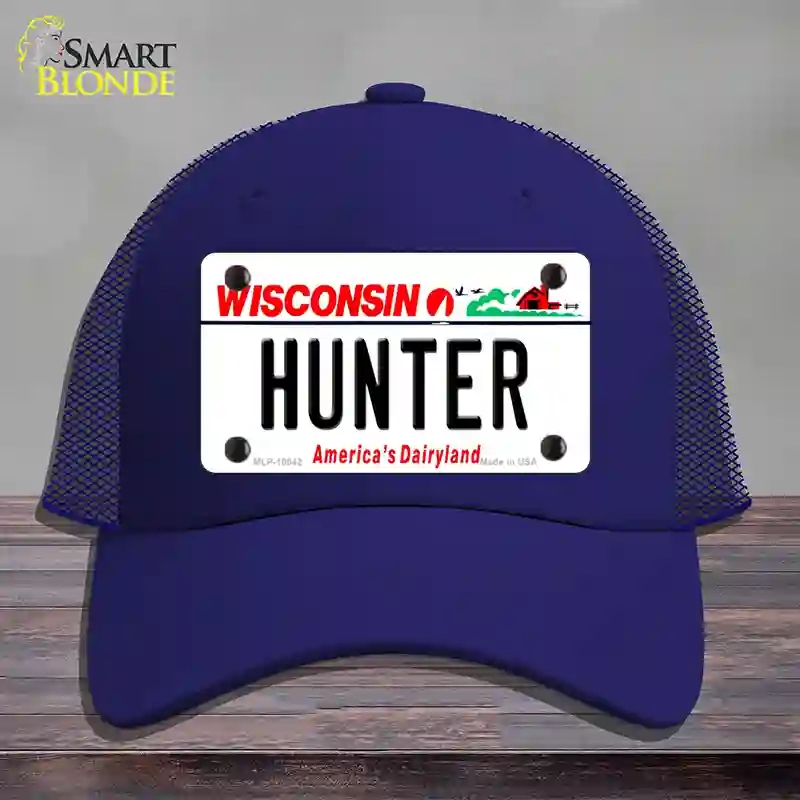 HAT18-MLP-10642 Hunter Wisconsin Novelty License Plate Hat, Mesh - Royal Blue