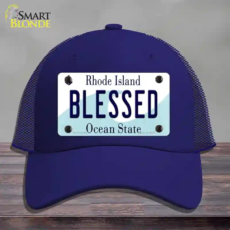 HAT18-MLP-11215 Blessed Rhode Island State Novelty License Plate Hat, Mesh - Royal Blue
