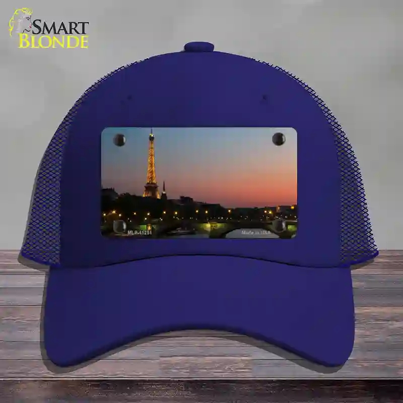 HAT18-MLP-11251 Eiffel Tower Night with River & Bridge Novelty License Plate Hat, Mesh - Royal Blue