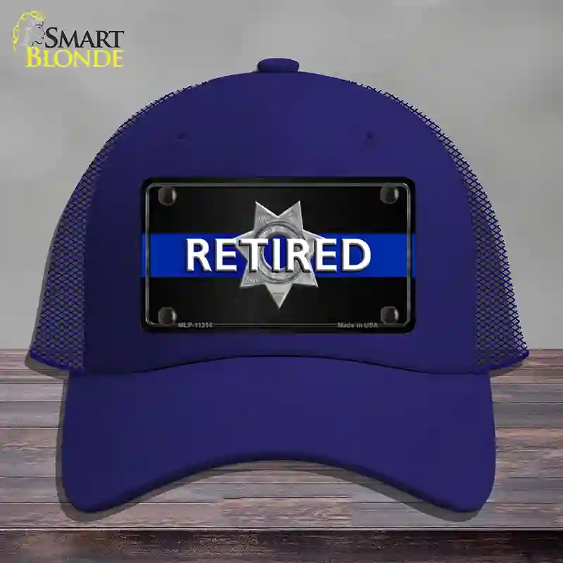 HAT18-MLP-11314 Thin Blue Line Retired Police Novelty License Plate Hat, Mesh - Royal Blue