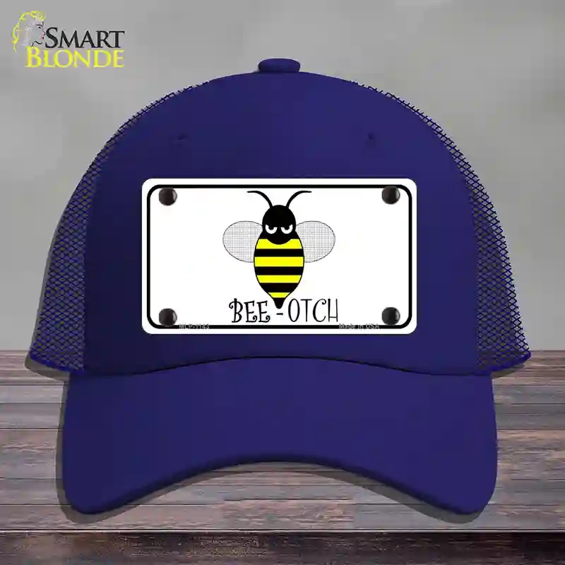 HAT18-MLP-1143 Bee-otch Novelty License Plate Hat, Mesh - Royal Blue