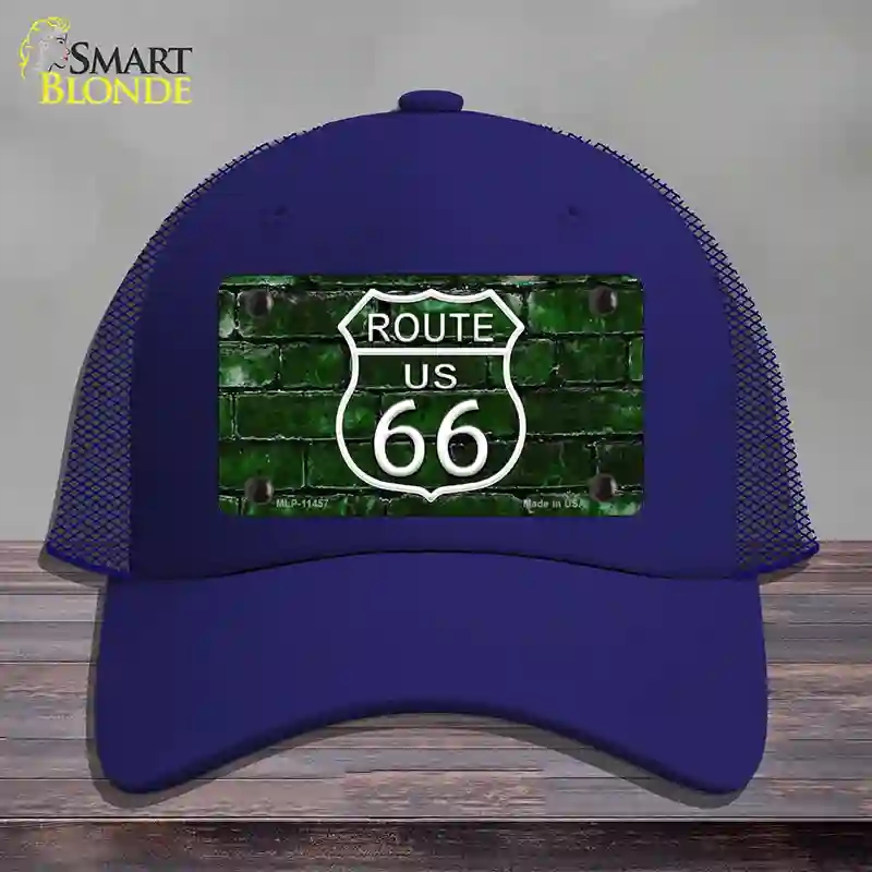 HAT18-MLP-11457 Route 66 Green Brick Wall Novelty License Plate Hat, Mesh - Royal Blue
