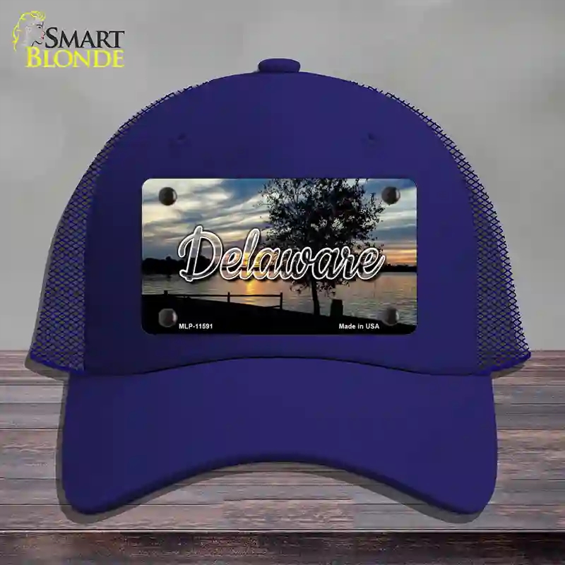 HAT18-MLP-11591 Delaware River Sunset State Novelty License Plate Hat, Mesh - Royal Blue