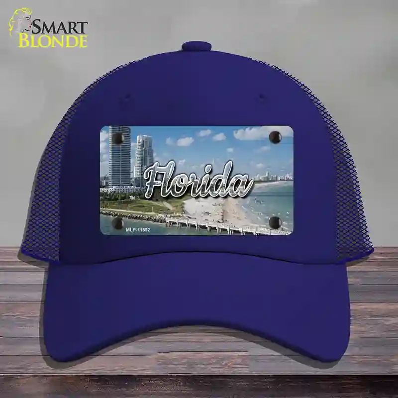 HAT18-MLP-11592 Florida White Sand Beach State Novelty License Plate Hat, Mesh - Royal Blue