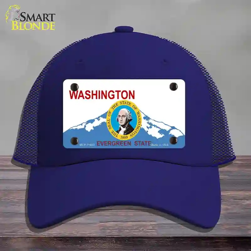 HAT18-MLP-11683 Washington Seal & State Novelty License Plate Hat, Mesh - Royal Blue
