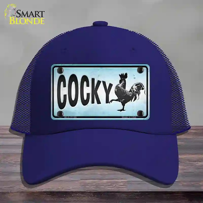 HAT18-MLP-11785 Cocky Chicken Novelty License Plate Hat, Mesh - Royal Blue